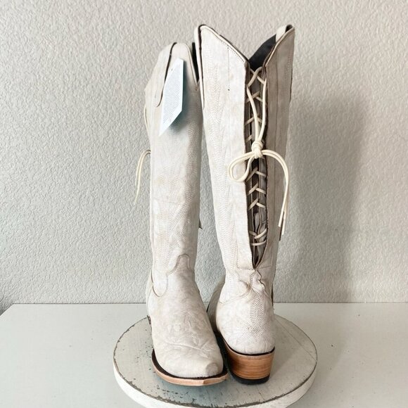 Lane boots Shoes - Lane LEXINGTON Knee High Tall Womens Cowboy Boots 9 White Western Cowgirl Zipper